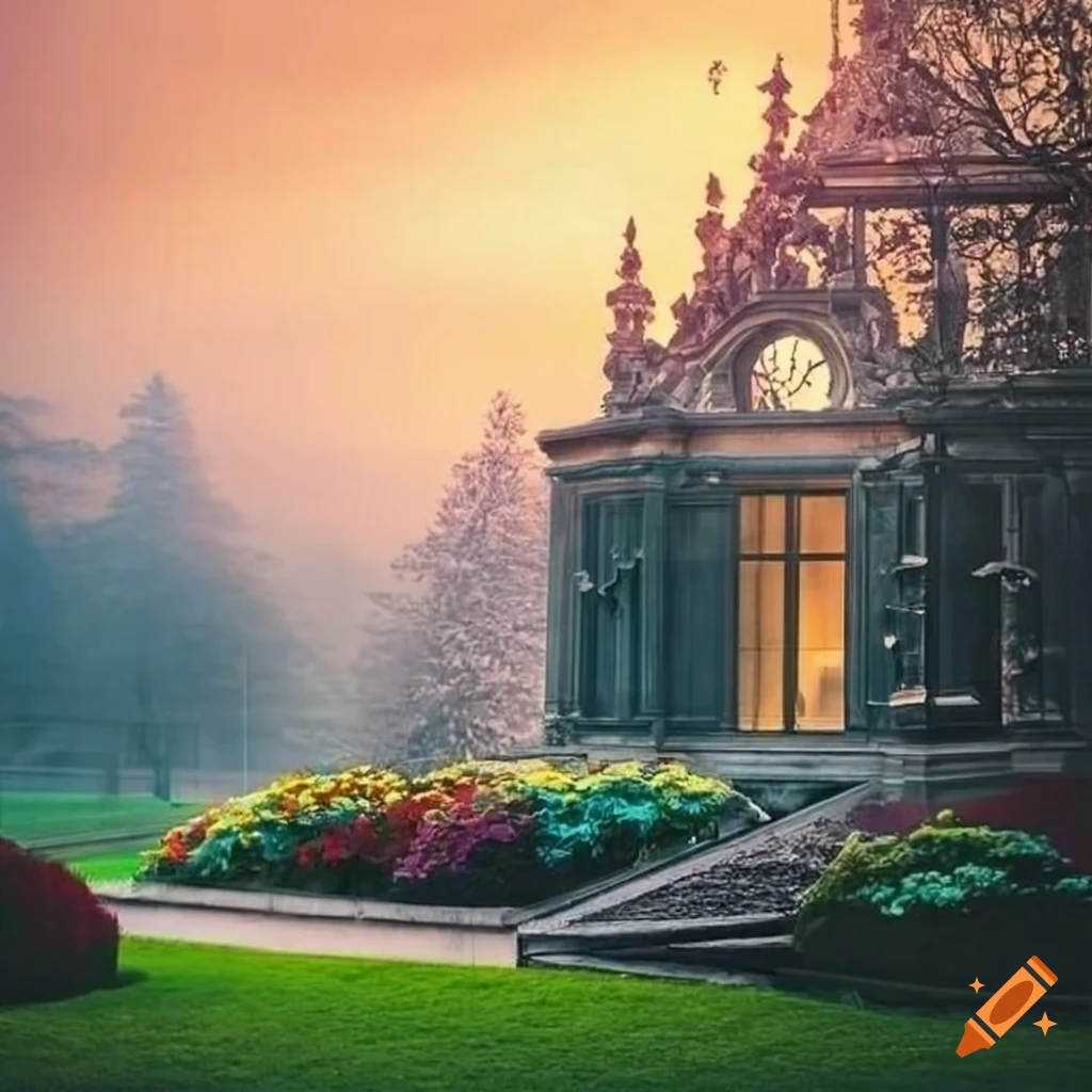 Crystal window in a garden house on Craiyon