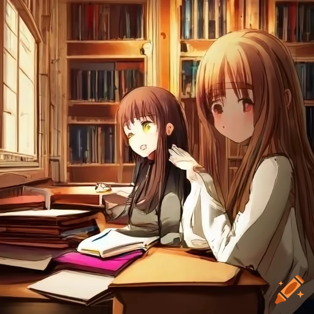 librarian sorting book in a library, anime fantasy | Stable Diffusion