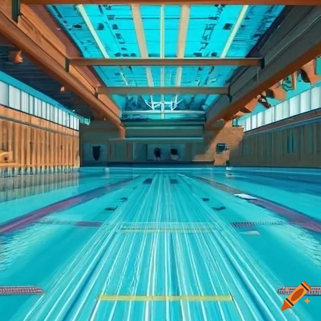 3D rendering of a collegiate swimming competition in an indoor pool