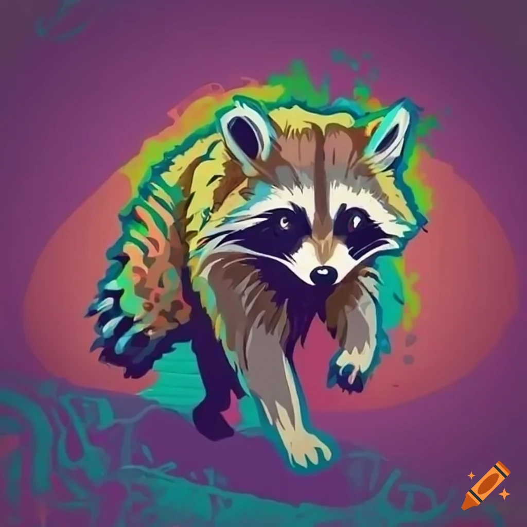 colorful graffiti-style raccoon running
