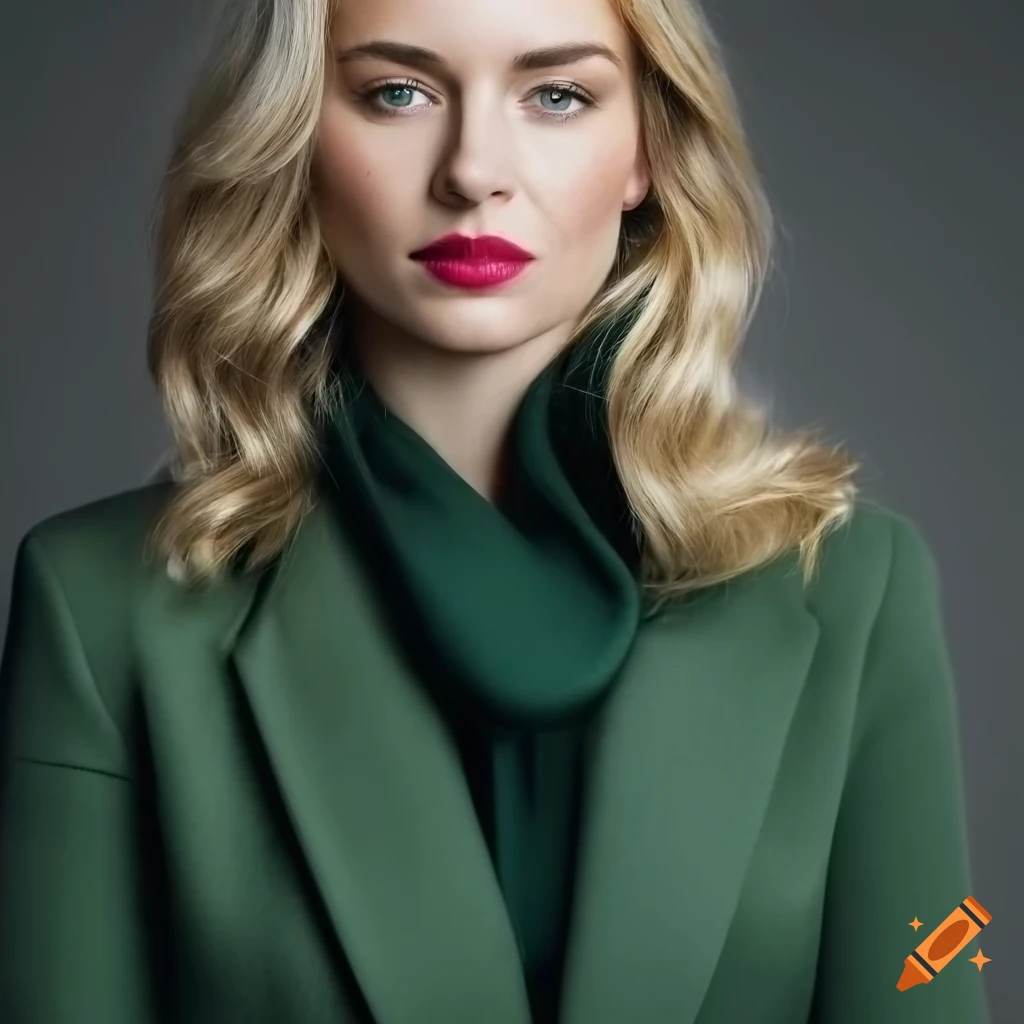 Portrait of a stylish young woman with wavy hair and elegant attire on ...