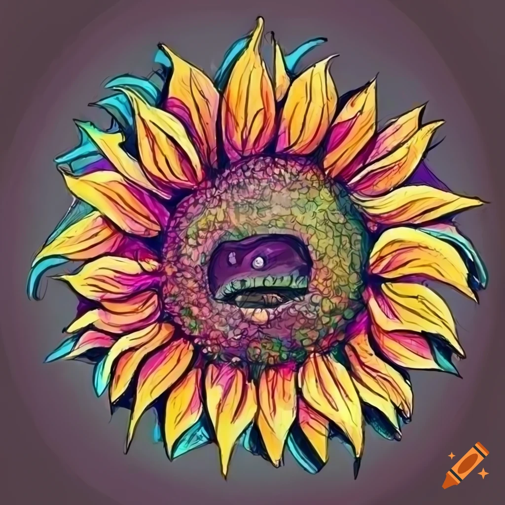 colorful sketch art of a smiling sunflower