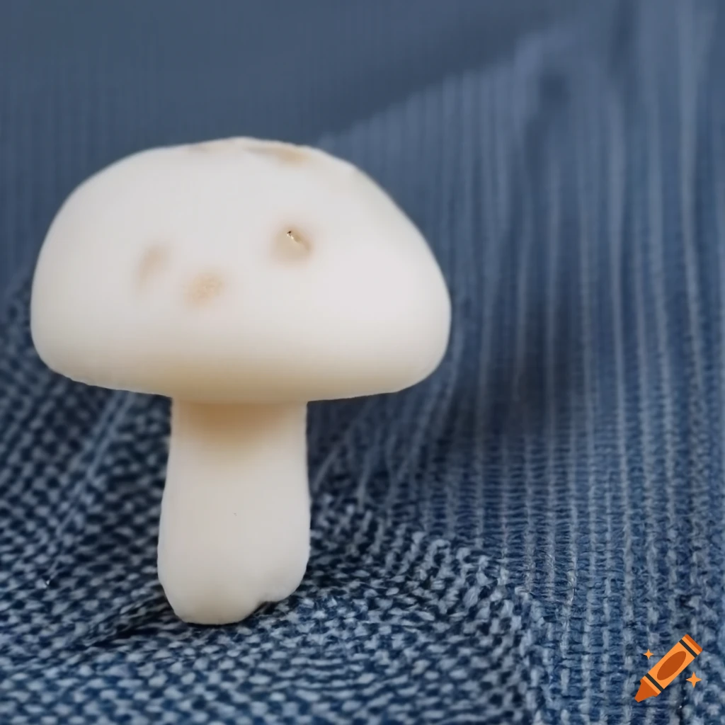 close-up of a white mushroom-shaped tooth on fabric