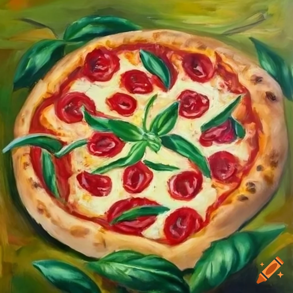 Closeup painting of a delicious pizza margherita on Craiyon