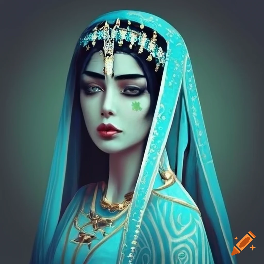 artistic portrayal of an Arab Persian princess with a sad expression