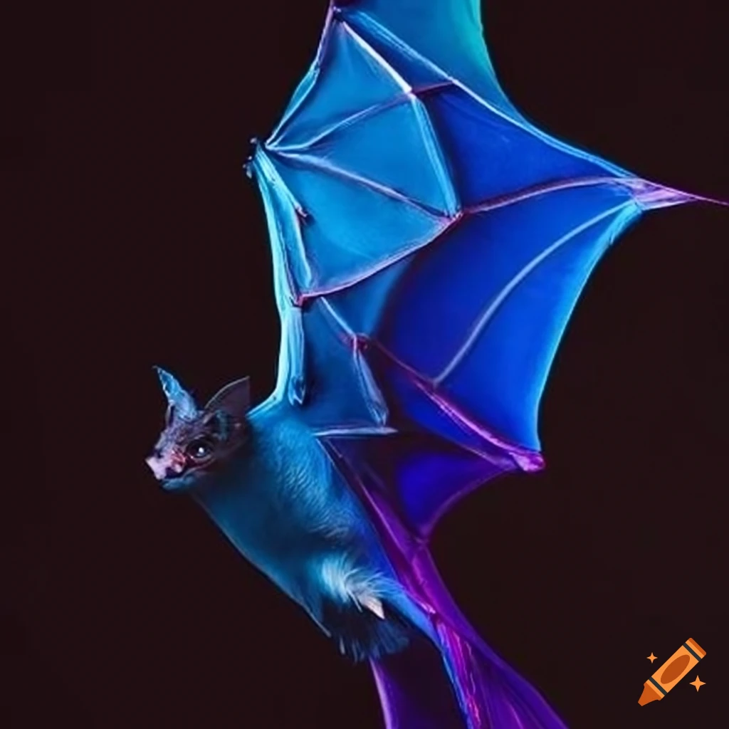 purple and blue bat costume with spread wings