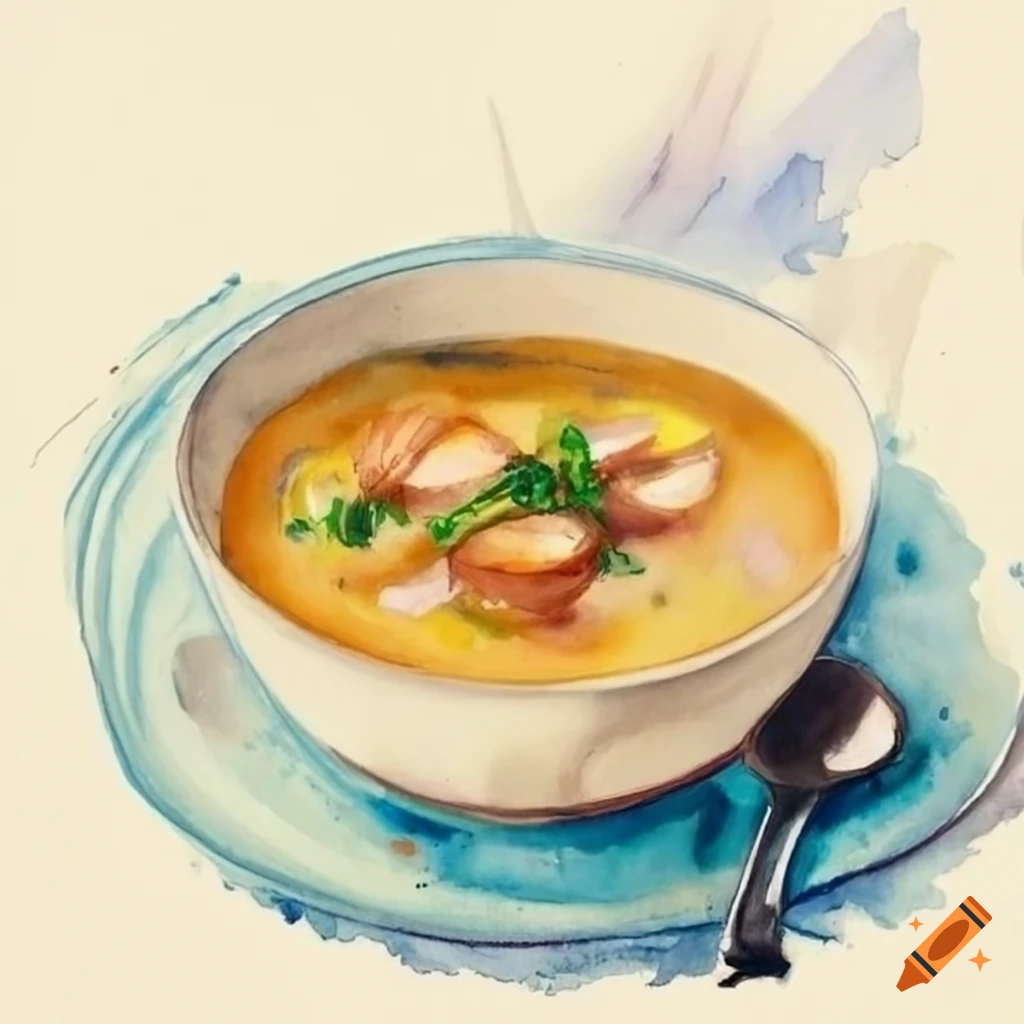watercolor painting of Scottish smoked haddock soup