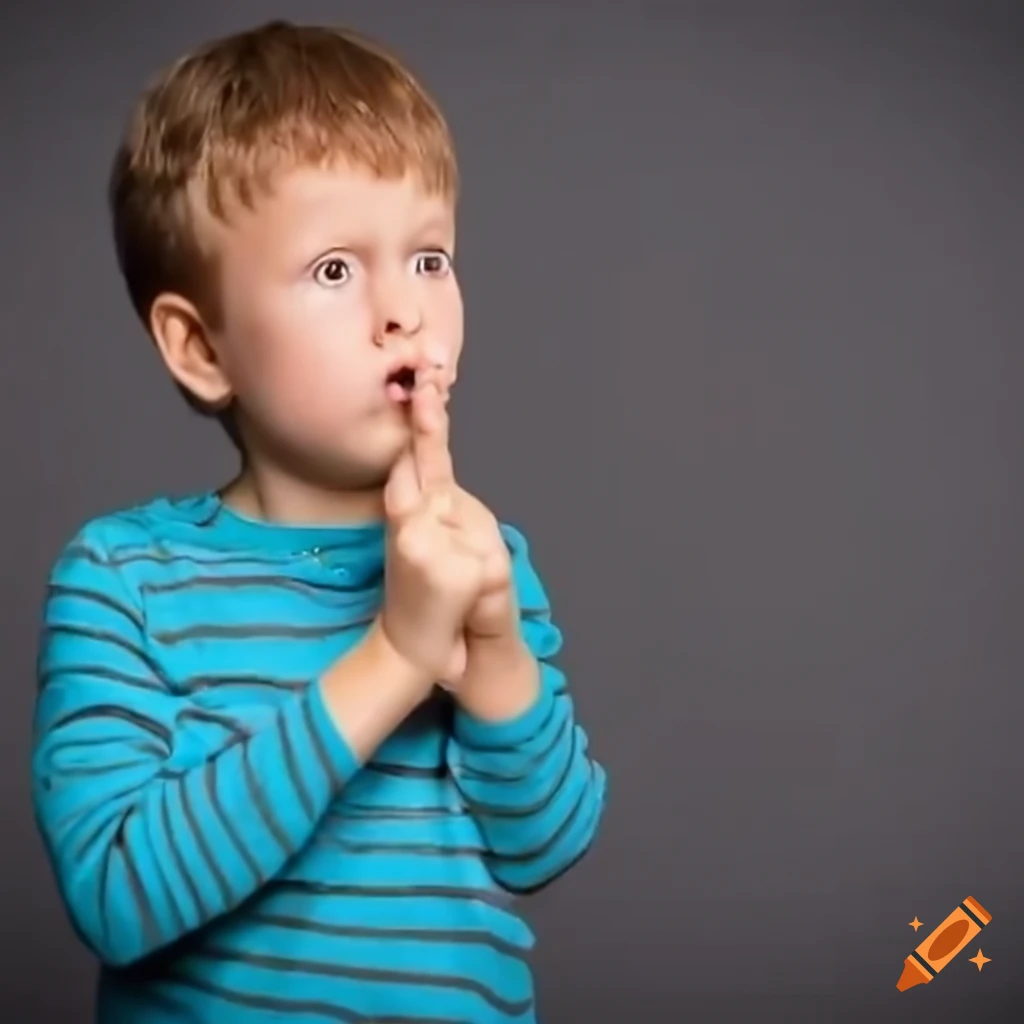 image of a scared little boy making the shush gesture