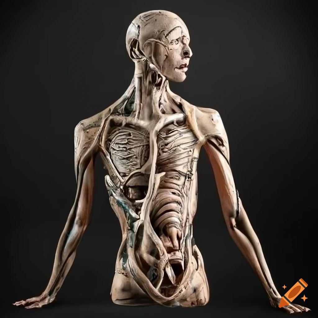Biomechanical human body sculpture on Craiyon