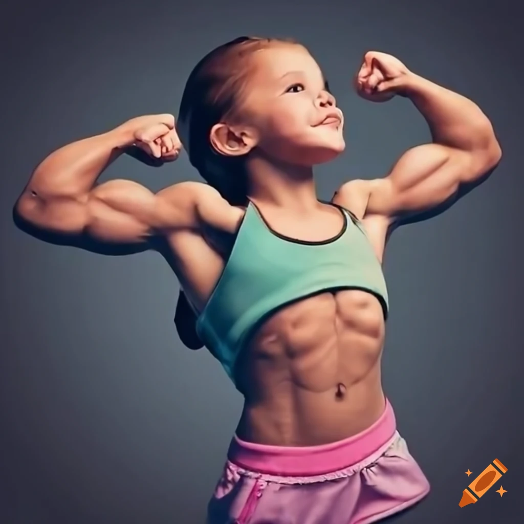 Young Muscular Woman with Six Pack Abs