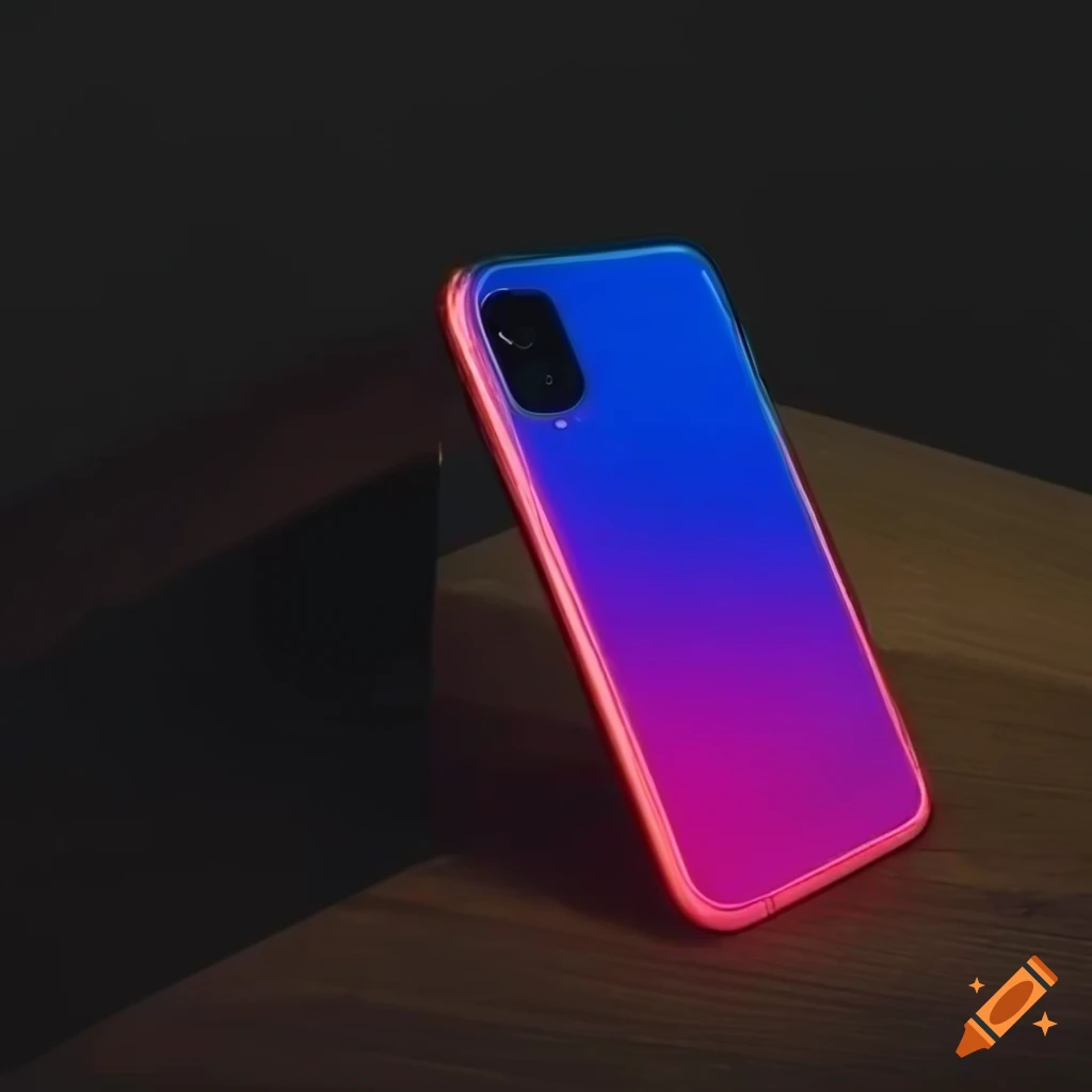 colorful glowing smartphone on a wooden table