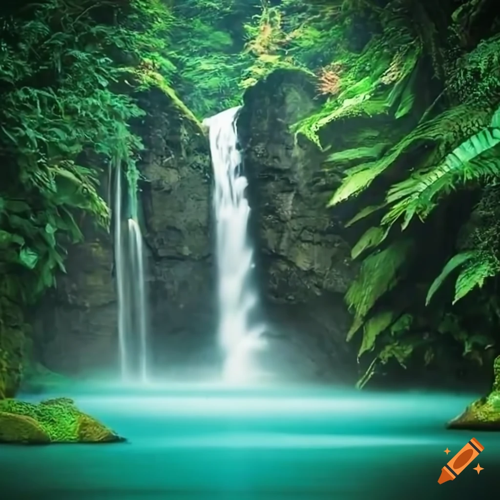 Image of a powerful waterfall in a jungle on Craiyon
