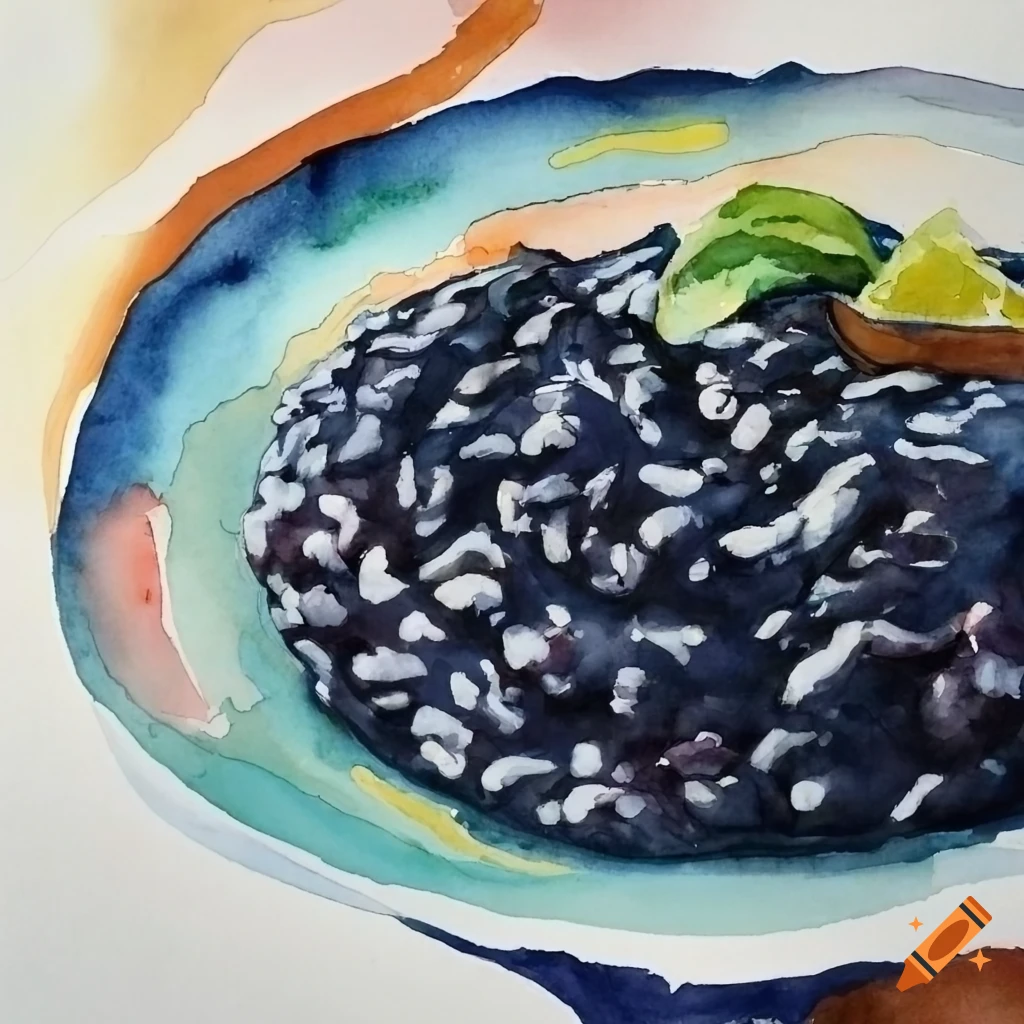 watercolor painting of Croatian Black Risotto