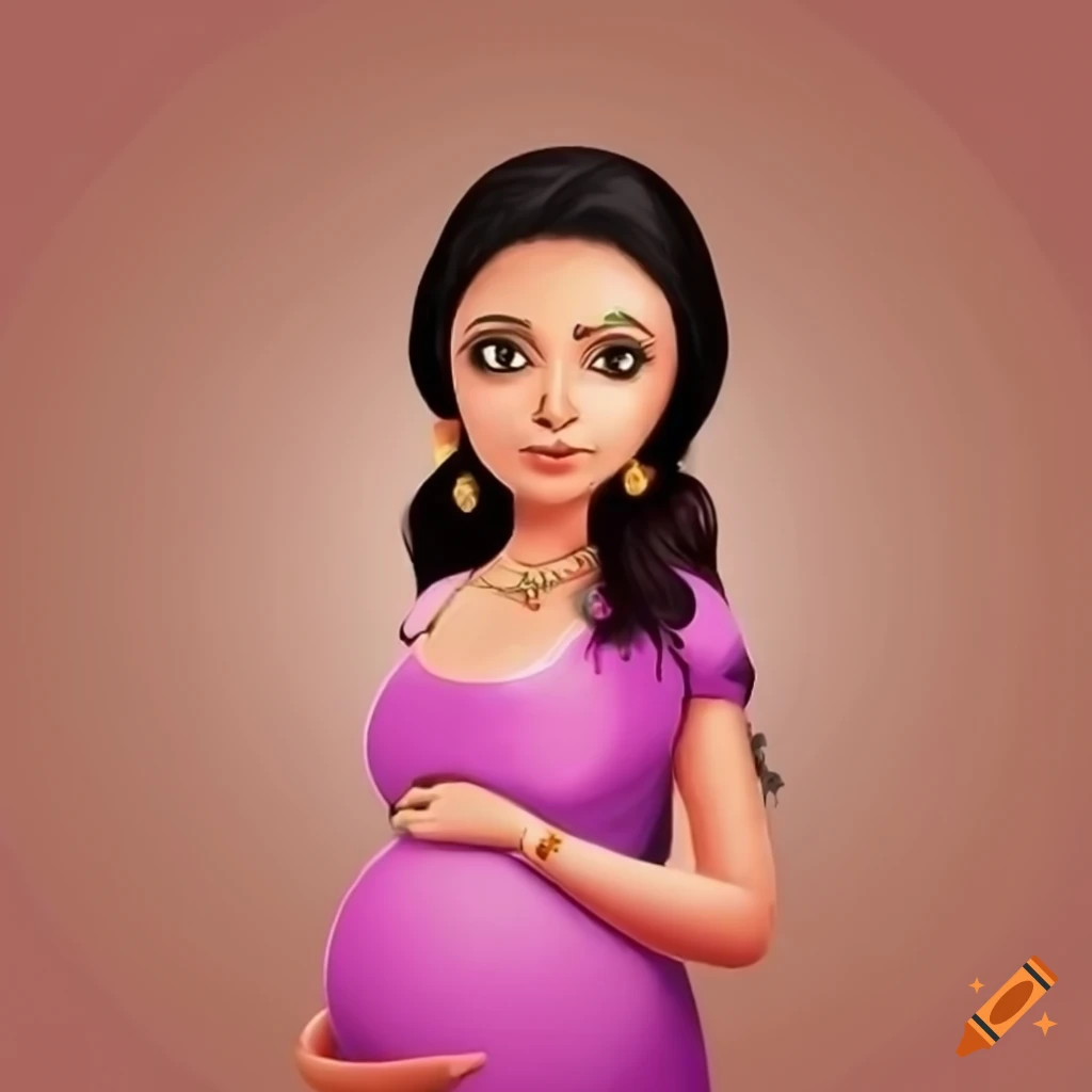 Cartoon Of An Indian Pregnant Woman