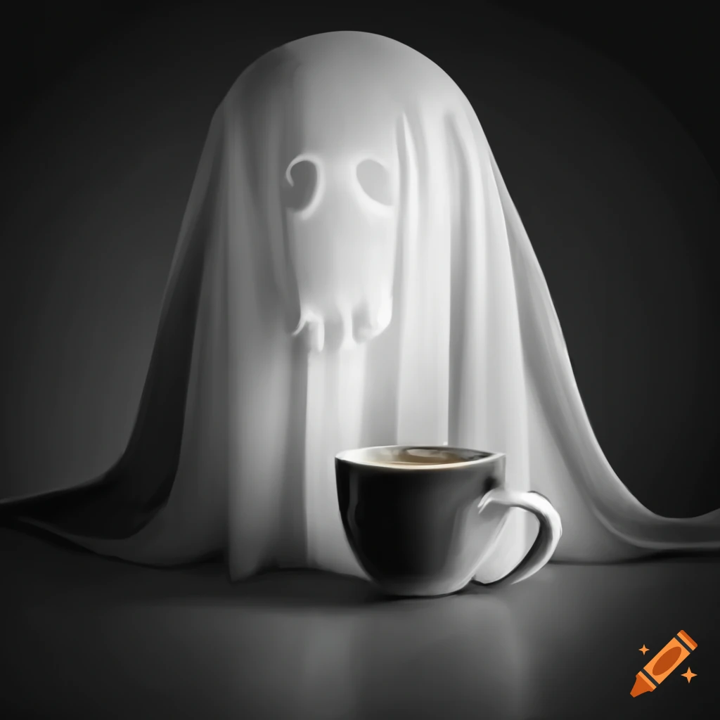 illustration of a ghost enjoying a cup of coffee