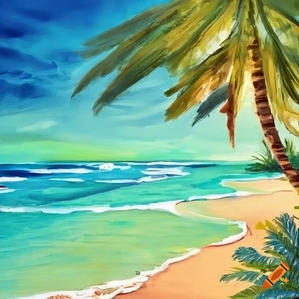painting of a tropical beach scene