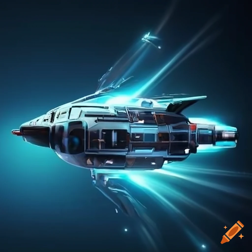 Spaceship racing through space on Craiyon