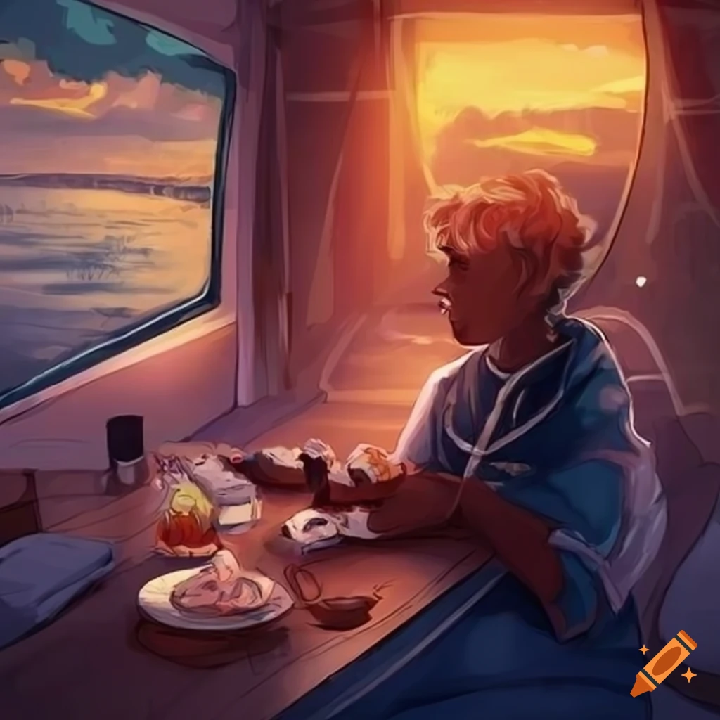 illustration of a person enjoying music and frozen custard on a yacht