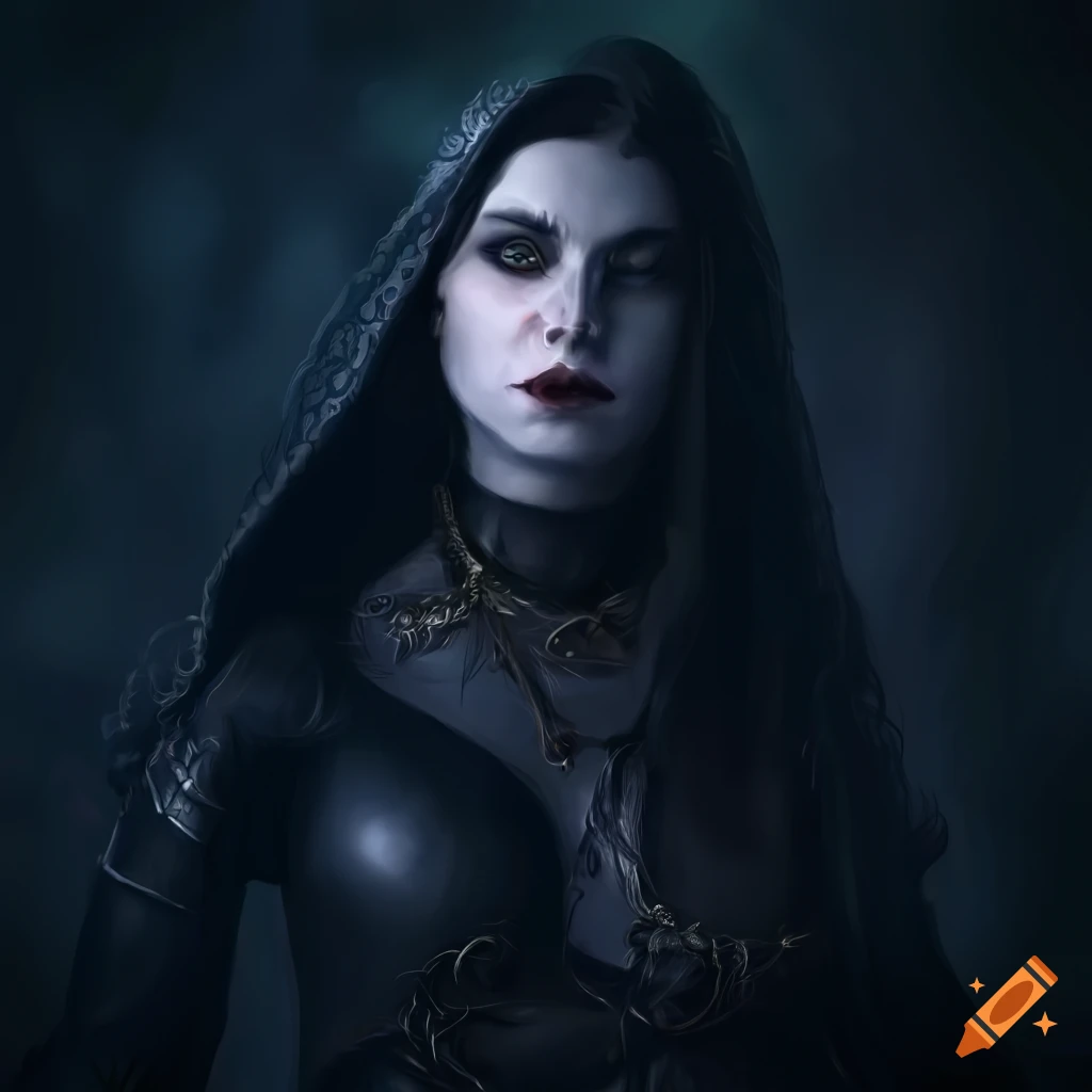Dark fantasy illustration of an elvish warrior woman