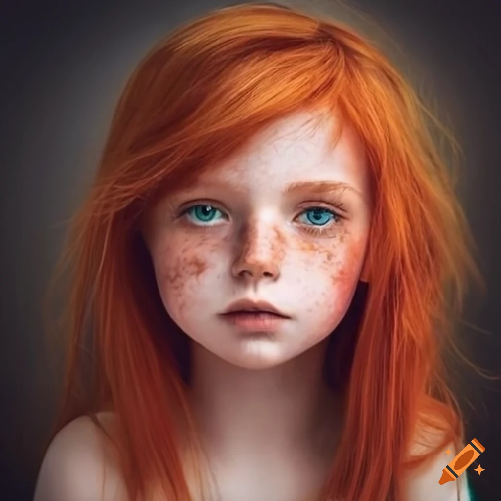 Portrait Of A Cute Red Haired Girl With Freckles 7052