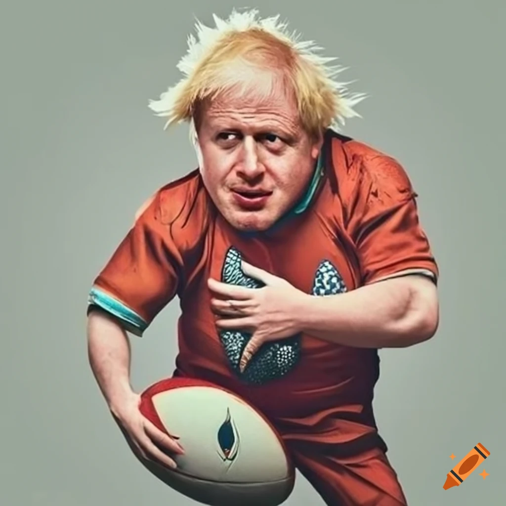 Boris johnson holding a rugby ball on Craiyon
