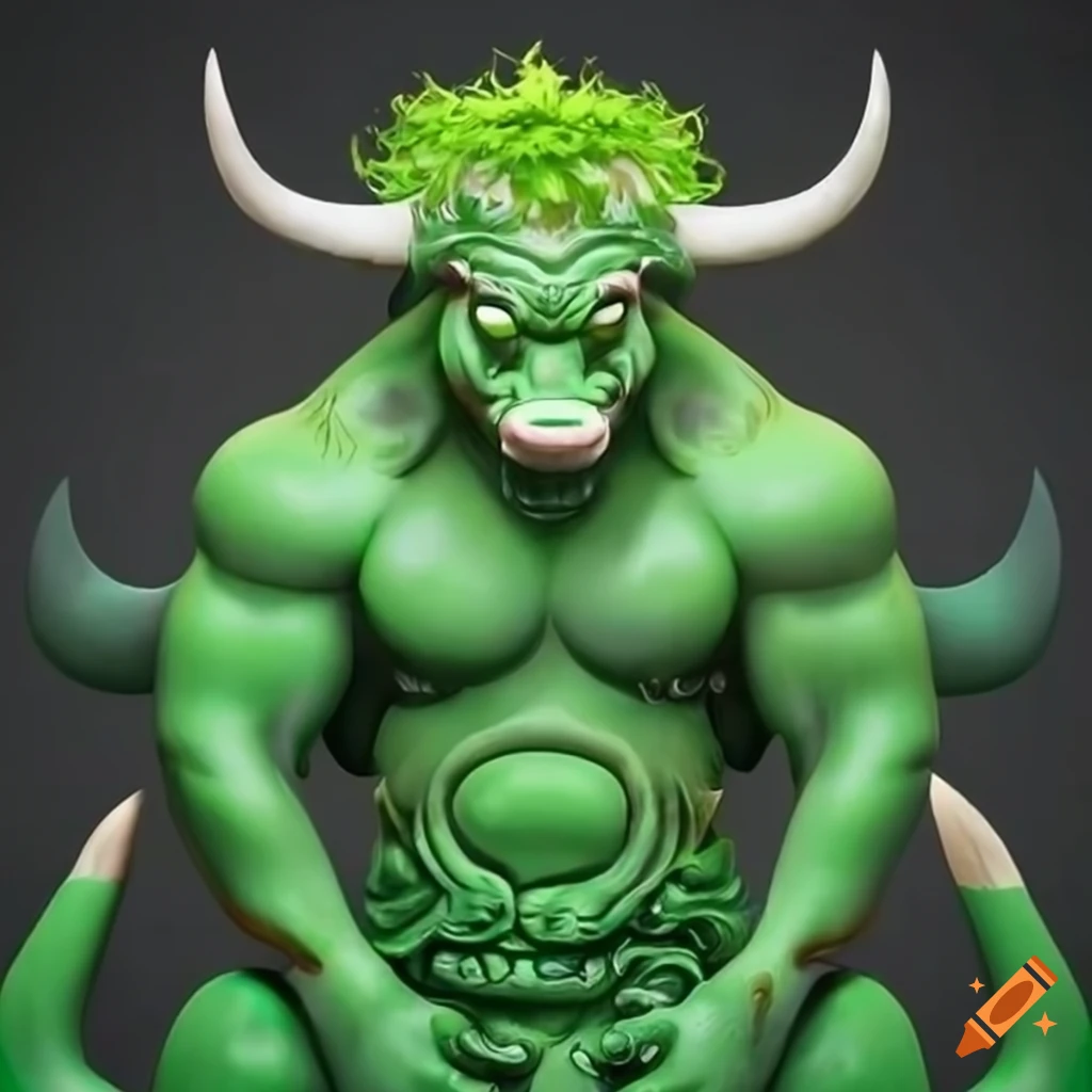 artwork of a green Japanese cow demon