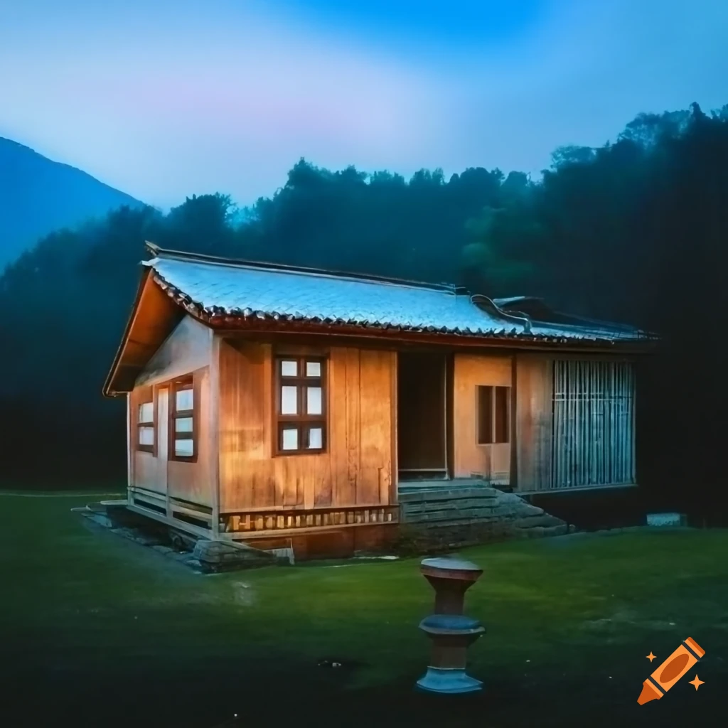 Exterior of 2-story south korean home in rural neighborhood on Craiyon