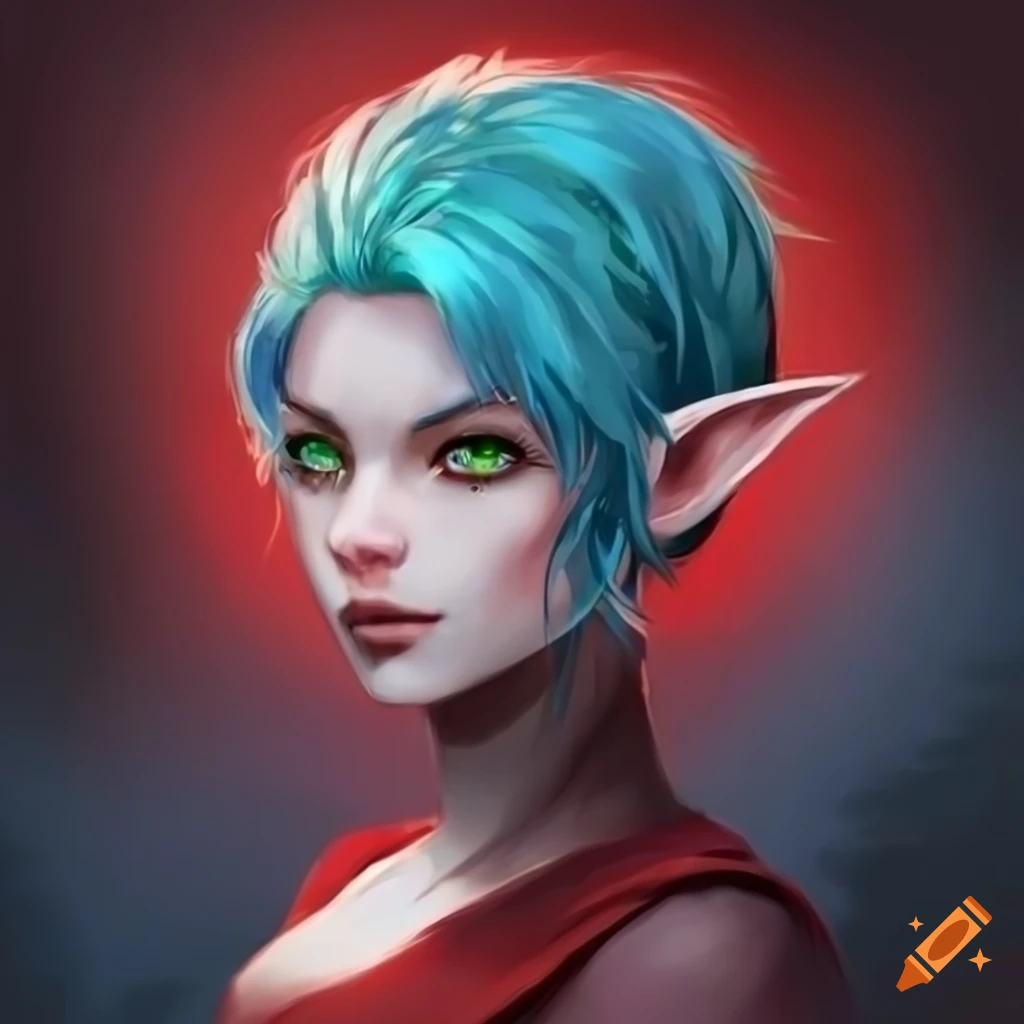 Elf With Blue Hair And Green Eyes