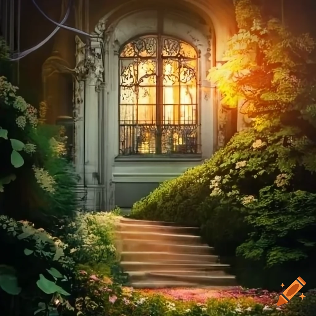 crystal window in a garden house
