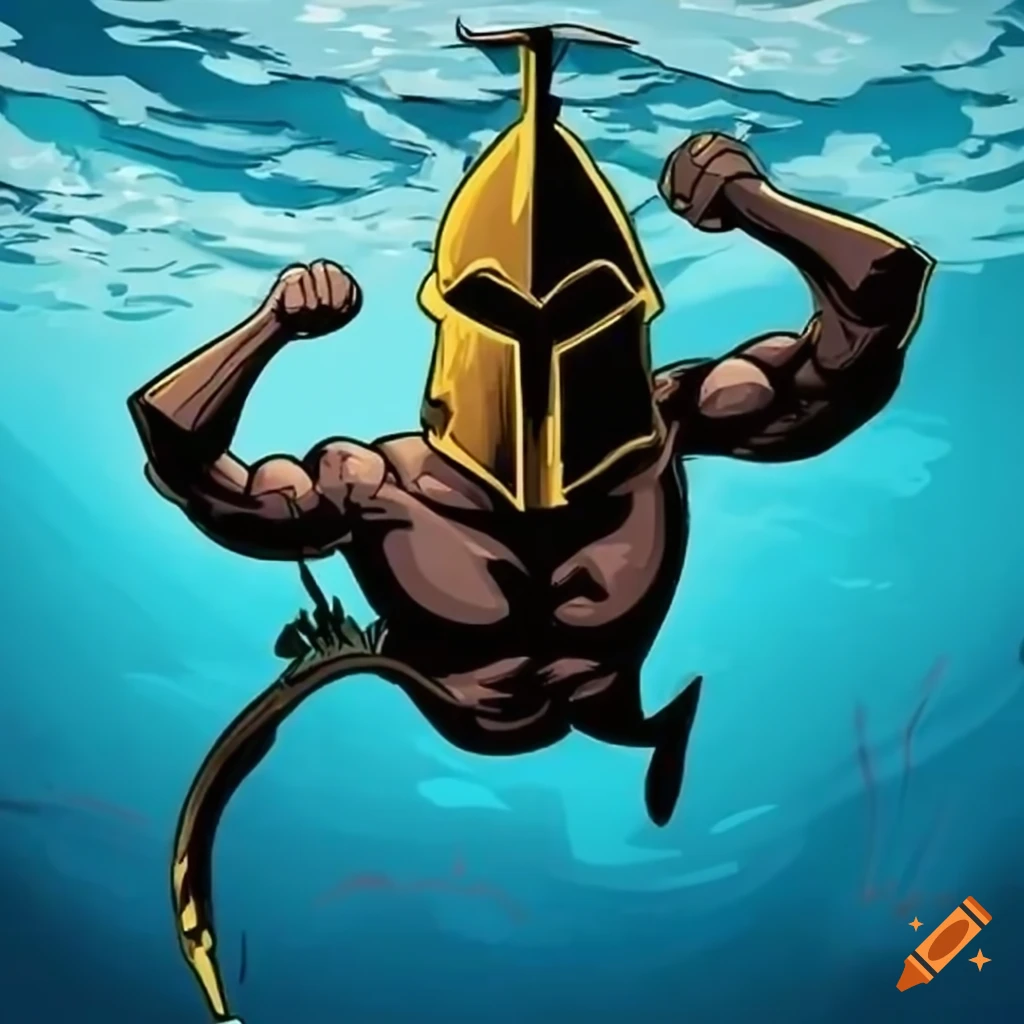 Cartoon Spartan Warrior Swimming cartoon-spartan-warrior-swimming
