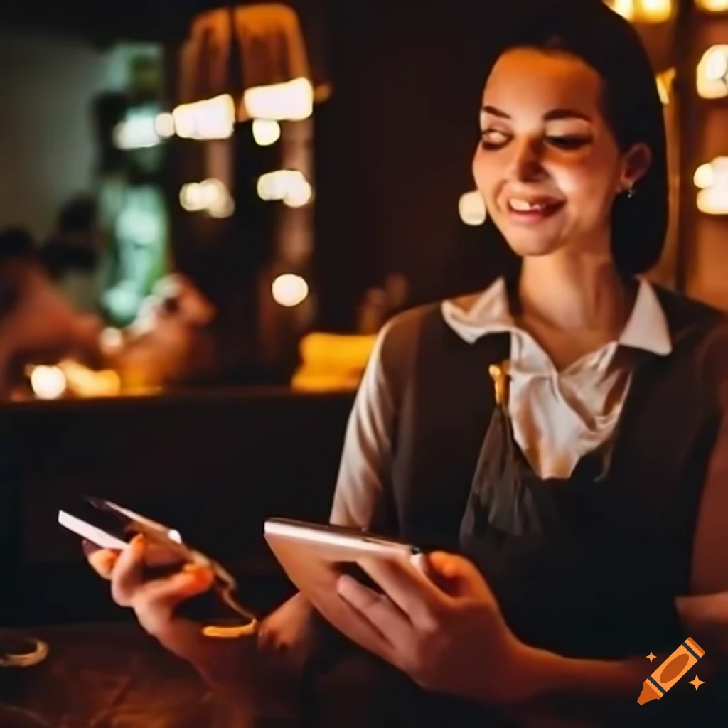 Person using an ipad to order food at a restaurant on craiyon