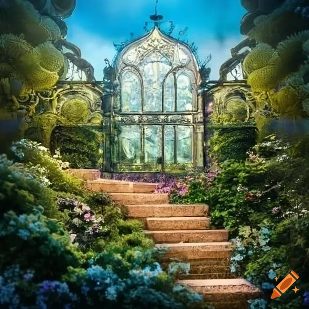 Crystal window in a garden house