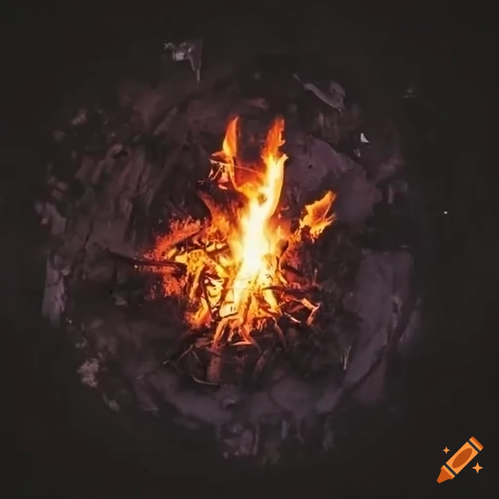 Aerial view of a bonfire in an abandoned parking lot on craiyon