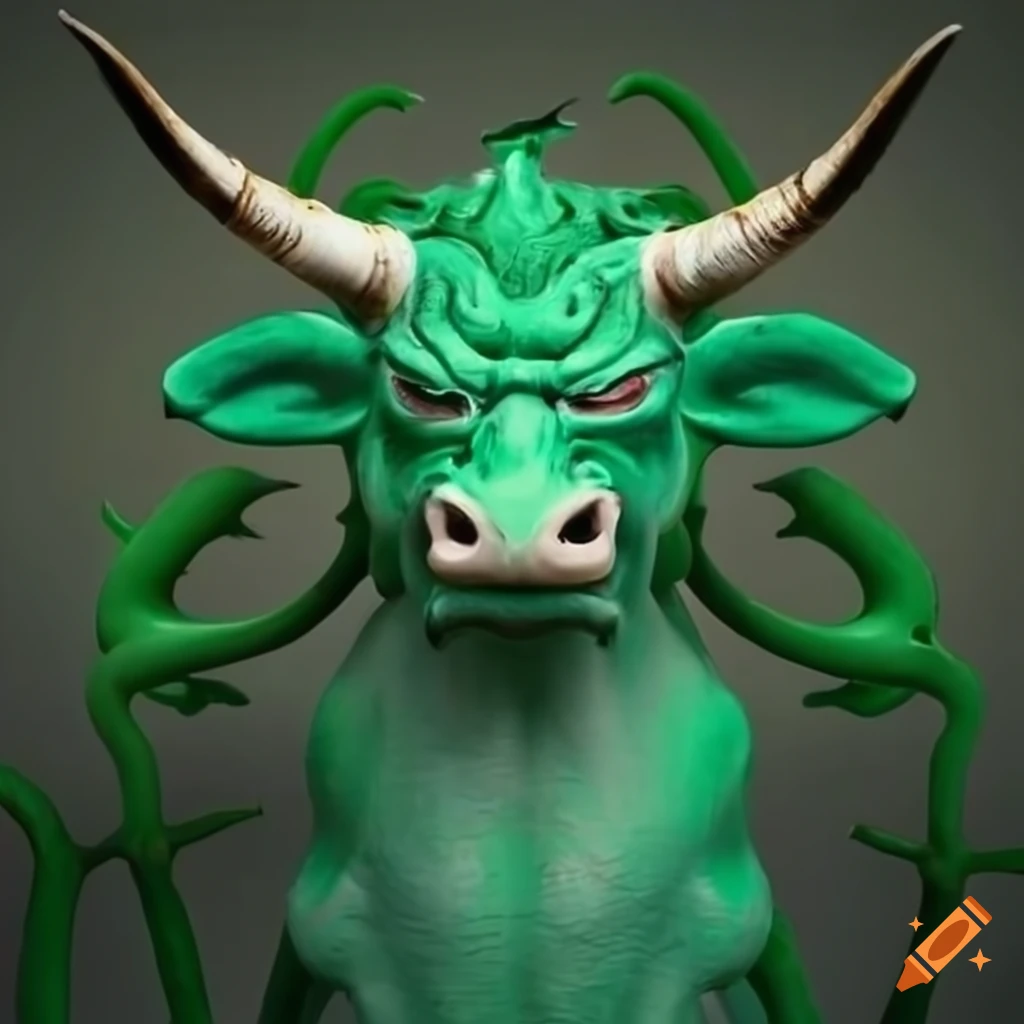 Artwork of a green japanese cow demon