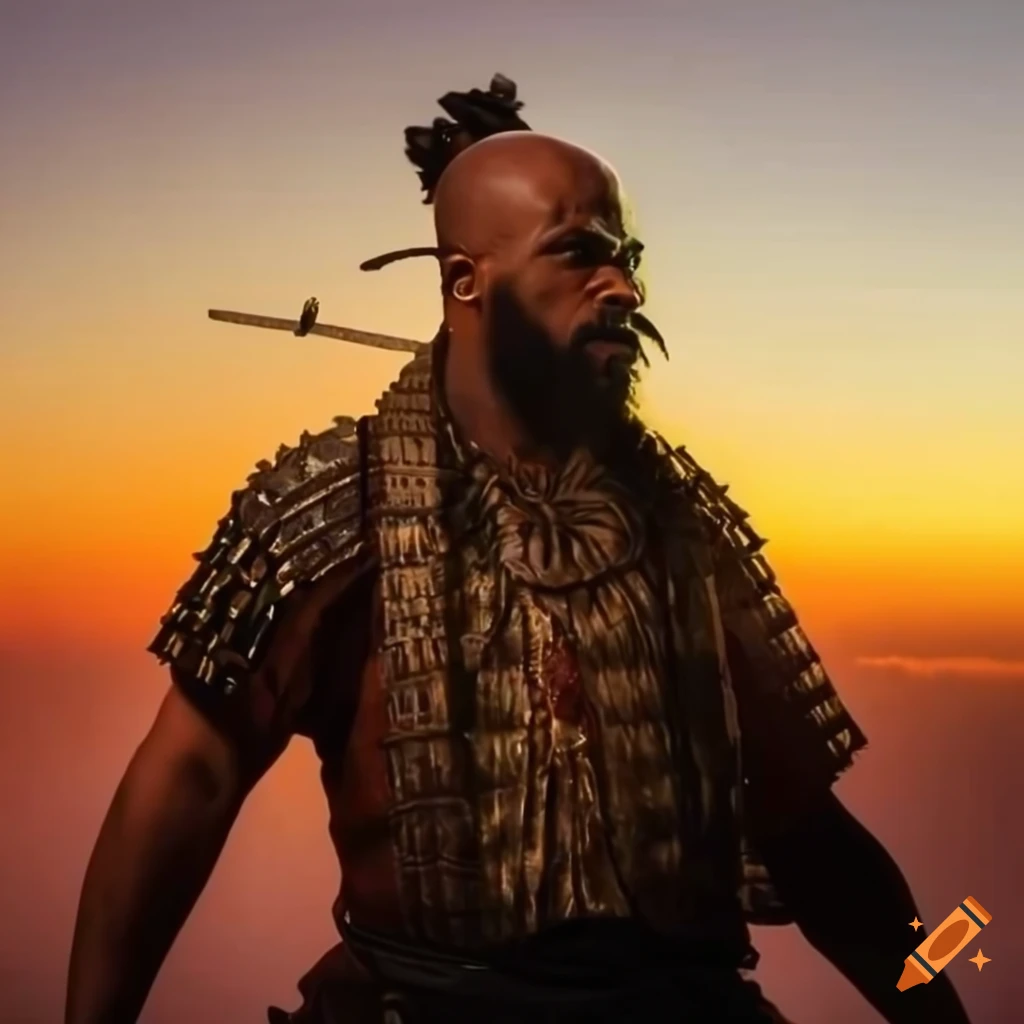 Bearded african american warrior in mountain landscape on Craiyon