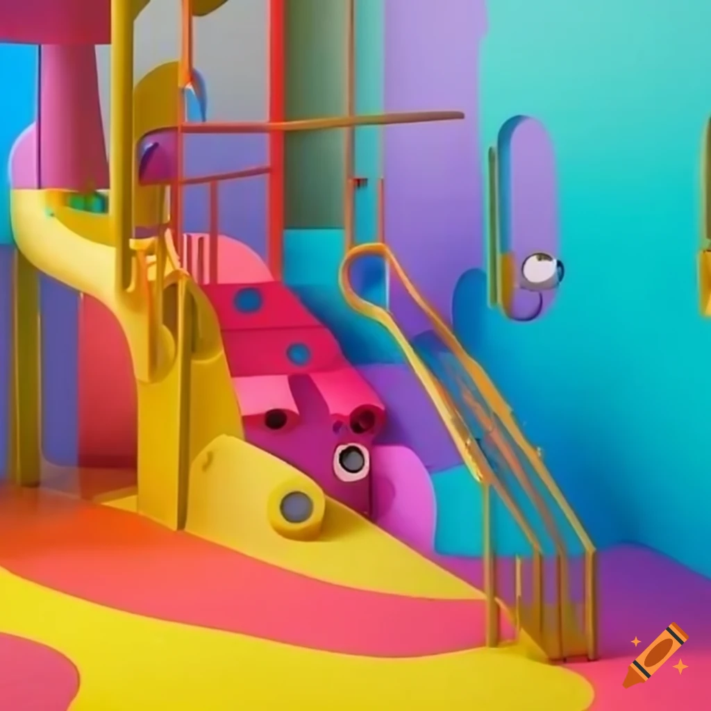 Surreal and colorful playground with unique structures on Craiyon