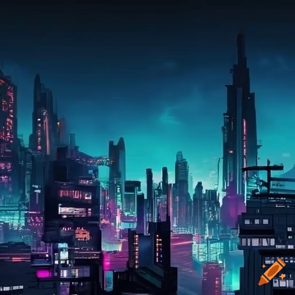 Cyberpunk city skyline on Craiyon