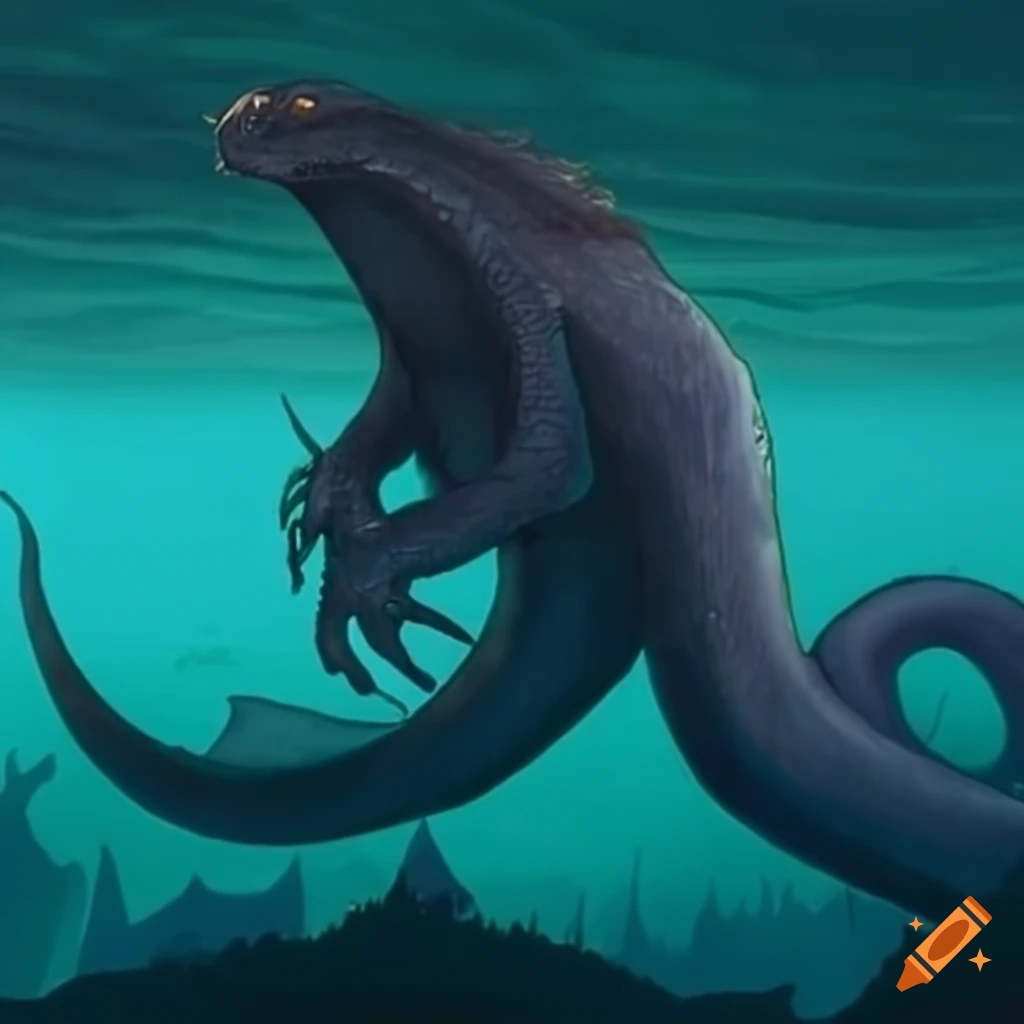 Illustration of a lake monster on Craiyon
