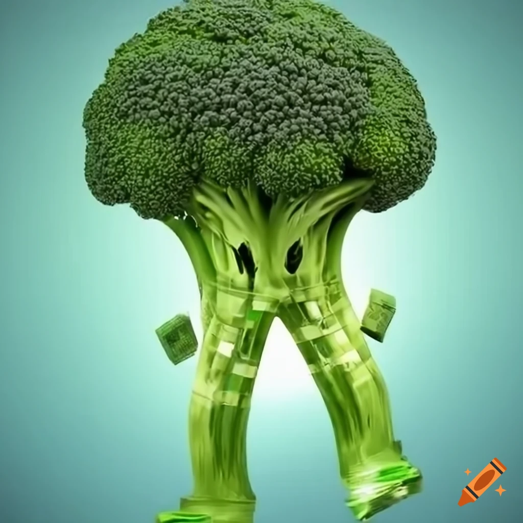 Realistic image of a dancing broccoli with colorful lights on Craiyon