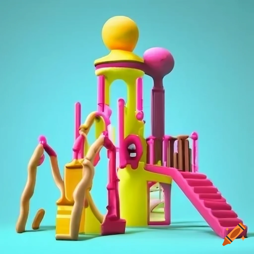 Surreal and colorful playground with unique structures on Craiyon