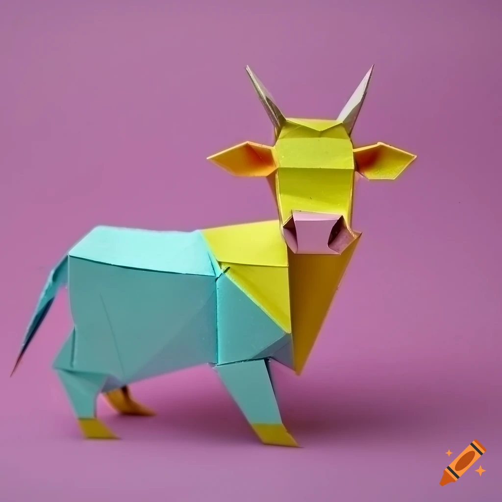 photograph of an origami paper cow