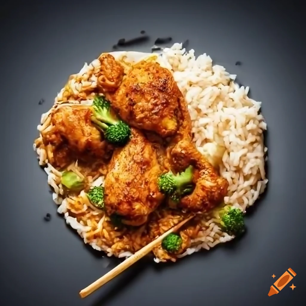 Ready to eat frozen chicken and broccoli over rice with spicy peanut