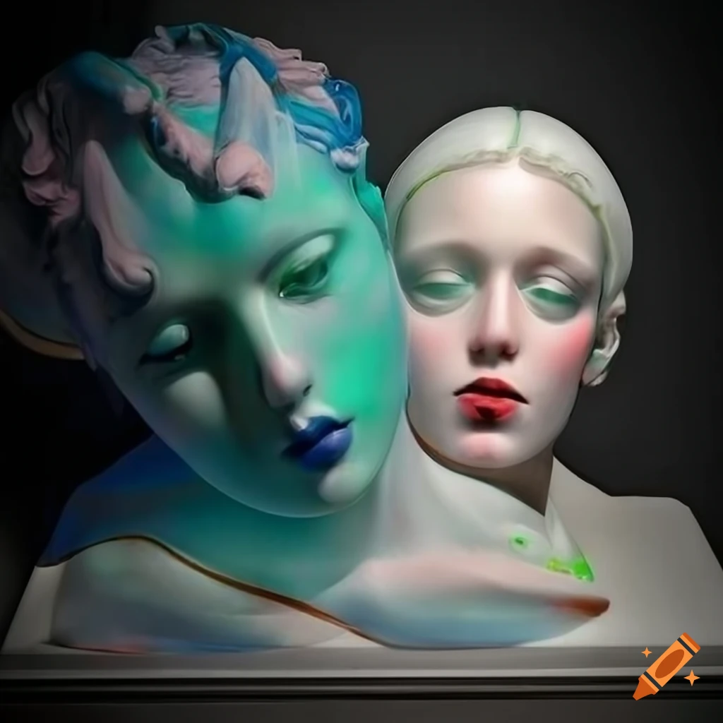 Surreal sculpture with opalescent details on Craiyon
