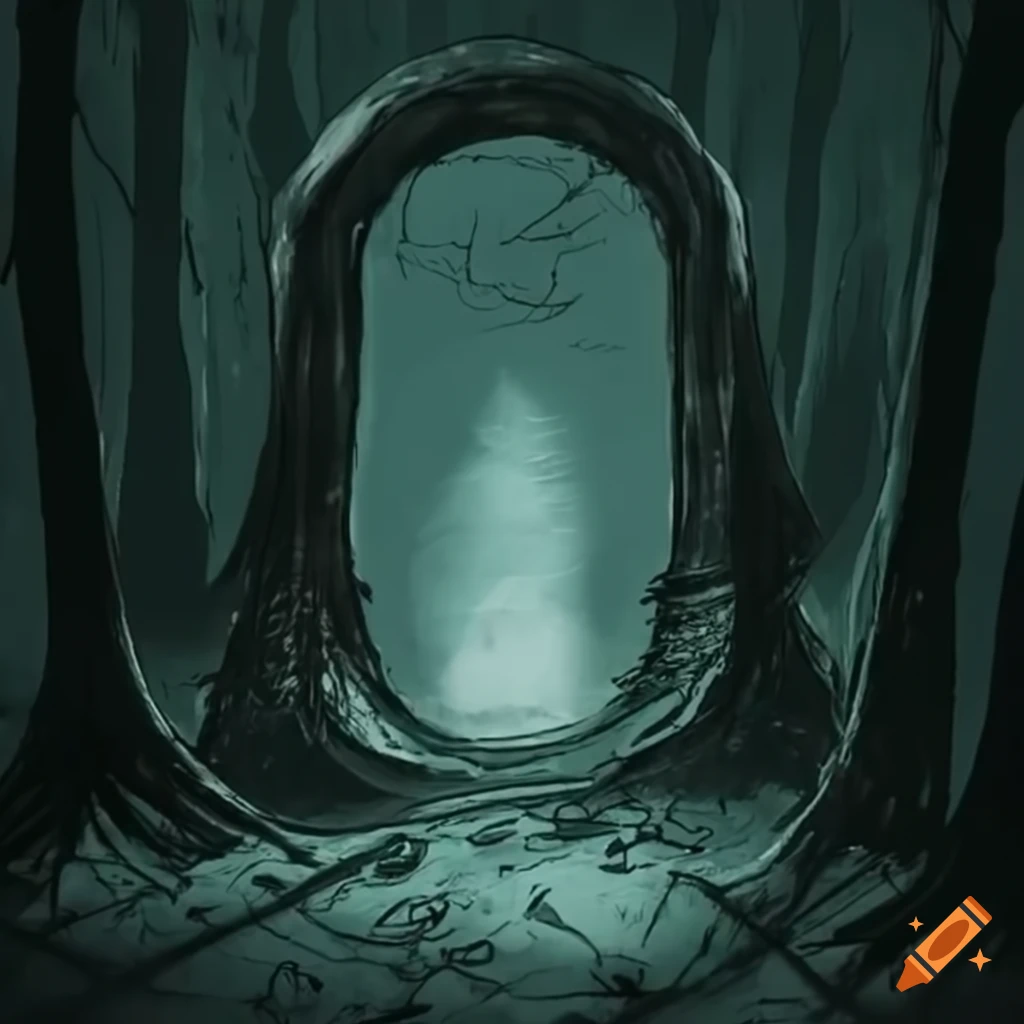 Dark forest with a mysterious portal on Craiyon