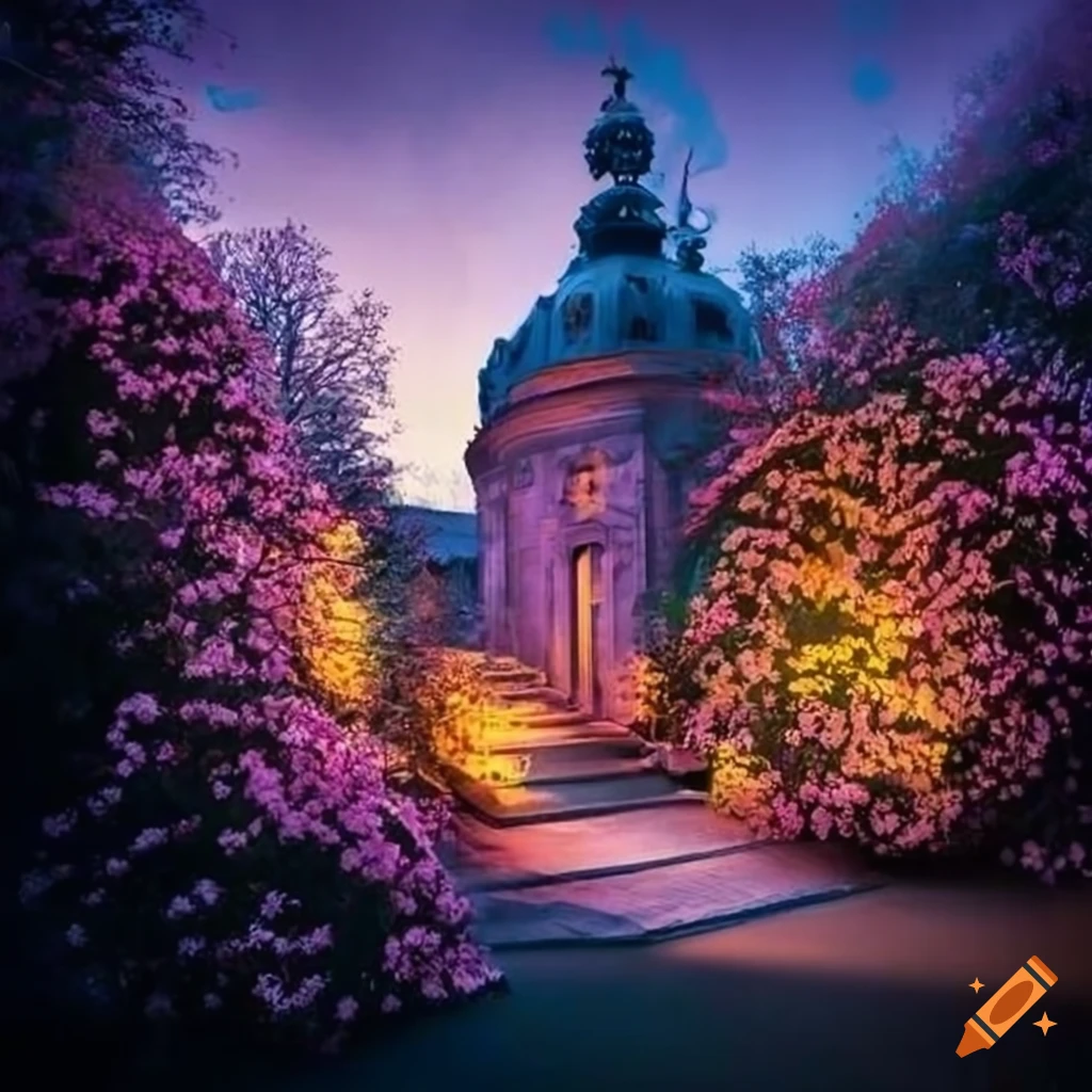 Crystal window in a garden house on Craiyon