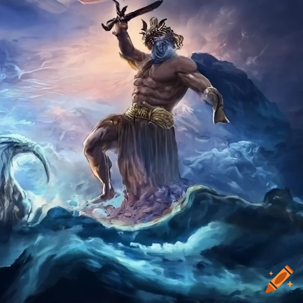 Poseidon unleashing his wrath upon Atlantis