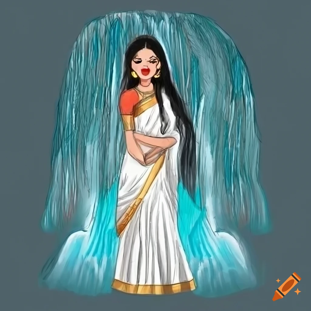 Sketch Of A Woman In Bengali Saree - Desi Painters