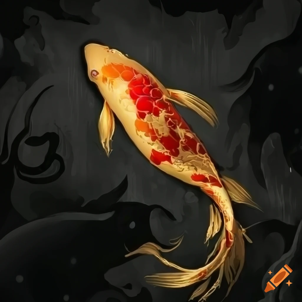 wallpaper of a black and gold koi fish