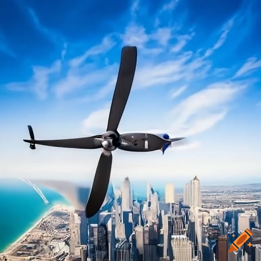 Propeller plane flying over chicago skyline on Craiyon
