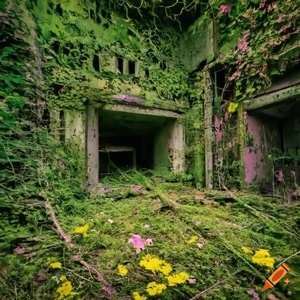 Soviet bunker overgrown with flowers and vines